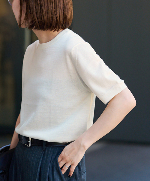 FRAMeWORK（フレームワーク）の「イタリアヤーン basicハーフスリーブプルオーバー（ニット/セーター・レディース・レッド/ブラウン/ネイビー/ホワイト・FREE）」の2枚目の写真