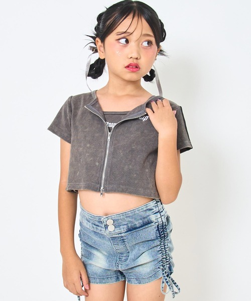 ANAP kids(アナップキッズ)の「ダブルジップ トップス × キャミソール SET(Tシャツ/カットソー・キッズ・ブラック系その他/カーキ/ライトグレー・130cm/120cm/110cm)」の1枚目の写真