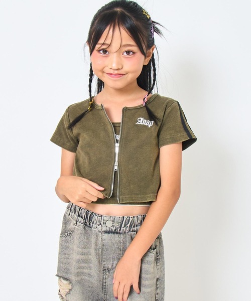 ANAP kids(アナップキッズ)の「ダブルジップ トップス × キャミソール SET(Tシャツ/カットソー・キッズ・ブラック系その他/カーキ/ライトグレー・130cm/120cm/110cm)」の3枚目の写真
