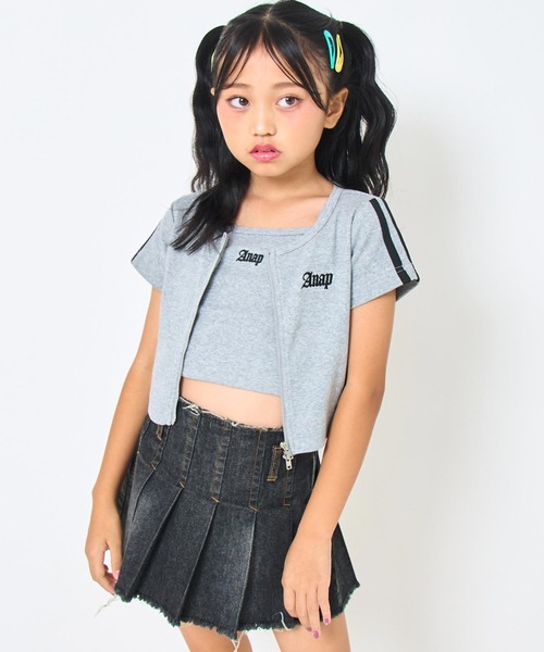 ANAP kids(アナップキッズ)の「ダブルジップ トップス × キャミソール SET(Tシャツ/カットソー・キッズ・ブラック系その他/カーキ/ライトグレー・130cm/120cm/110cm)」の9枚目の写真