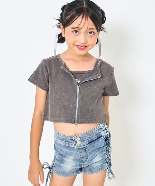 ANAP kids(アナップキッズ)の「ダブルジップ トップス × キャミソール SET(Tシャツ/カットソー・キッズ・ブラック系その他/カーキ/ライトグレー・130cm/120cm/110cm)」の4枚目の写真
