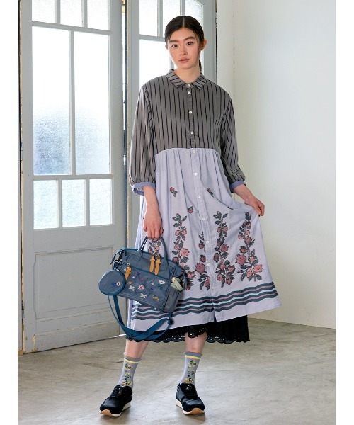 SUPER HAKKA（スーパーハッカ）の「ラインフラワージャカードソックス（ソックス/靴下・レディース・オフホワイト/チャコール/ブルー・FREE）」の8枚目の写真