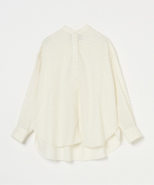 HELIOPOLE(エリオポール)の「CUT JACQUARD BAND COLLAR SHIRT(シャツ/ブラウス・レディース・キャメル/ネイビー/アイボリー・38)」の1枚目の写真