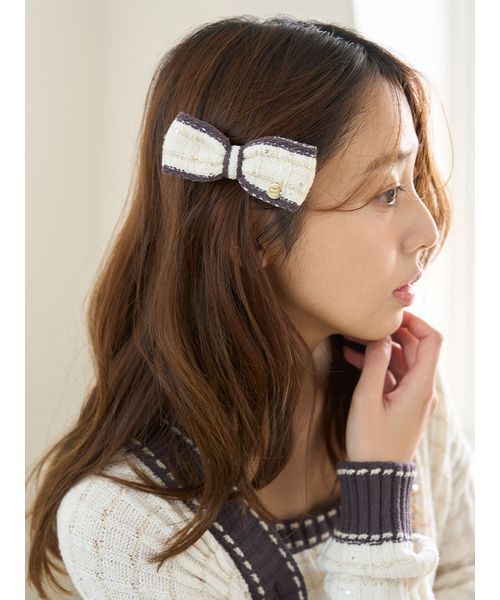 SNIDEL HOME（スナイデルホーム）の「ラメニットリボンピン（ヘアピン・レディース・ライトブルー/オフホワイト/ピンク・F）」の8枚目の写真