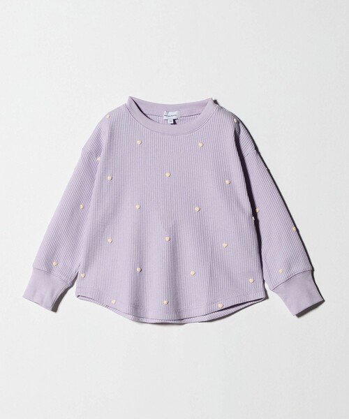 green label relaxing（グリーンレーベルリラクシング）の「ハート総柄 ワッフル ロングスリーブTシャツ / キッズ  100cm－160cm（Tシャツ/カットソー・キッズ・オフホワイト/ライラック/ブラウン系・140cm/100cm/110cm/150cm/120cm/130cm/160cm）」の3枚目の写真