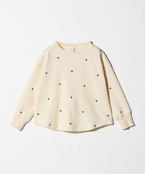 green label relaxing（グリーンレーベルリラクシング）の「ハート総柄 ワッフル ロングスリーブTシャツ / キッズ  100cm－160cm（Tシャツ/カットソー・キッズ・オフホワイト/ライラック/ブラウン系・140cm/100cm/110cm/150cm/120cm/130cm/160cm）」の2枚目の写真