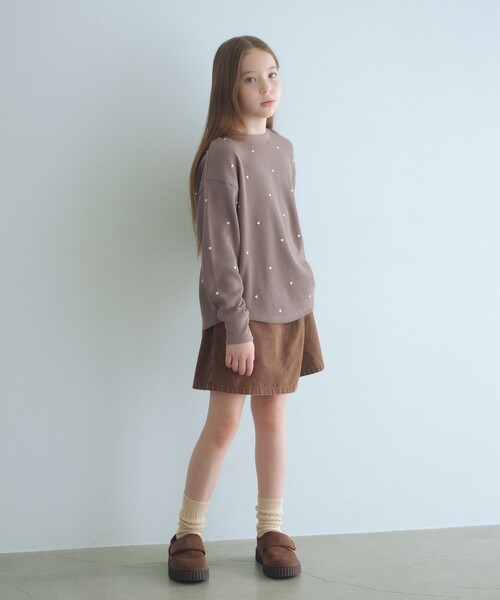 green label relaxing（グリーンレーベルリラクシング）の「ハート総柄 ワッフル ロングスリーブTシャツ / キッズ  100cm－160cm（Tシャツ/カットソー・キッズ・オフホワイト/ライラック/ブラウン系・140cm/100cm/110cm/150cm/120cm/130cm/160cm）」の5枚目の写真