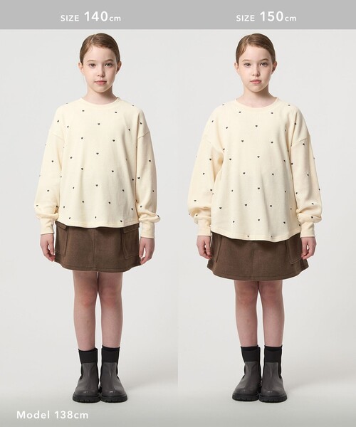 green label relaxing（グリーンレーベルリラクシング）の「ハート総柄 ワッフル ロングスリーブTシャツ / キッズ  100cm－160cm（Tシャツ/カットソー・キッズ・オフホワイト/ライラック/ブラウン系・140cm/100cm/110cm/150cm/120cm/130cm/160cm）」の8枚目の写真