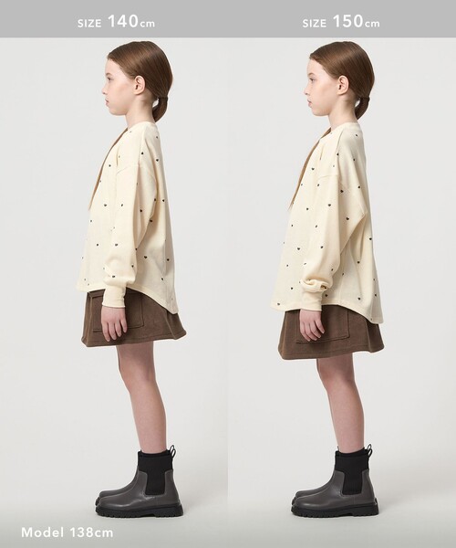 green label relaxing（グリーンレーベルリラクシング）の「ハート総柄 ワッフル ロングスリーブTシャツ / キッズ  100cm－160cm（Tシャツ/カットソー・キッズ・オフホワイト/ライラック/ブラウン系・140cm/100cm/110cm/150cm/120cm/130cm/160cm）」の9枚目の写真