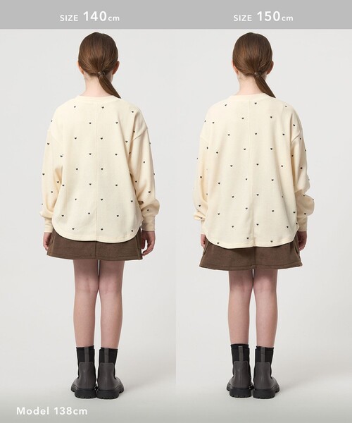 green label relaxing（グリーンレーベルリラクシング）の「ハート総柄 ワッフル ロングスリーブTシャツ / キッズ  100cm－160cm（Tシャツ/カットソー・キッズ・オフホワイト/ライラック/ブラウン系・140cm/100cm/110cm/150cm/120cm/130cm/160cm）」の10枚目の写真