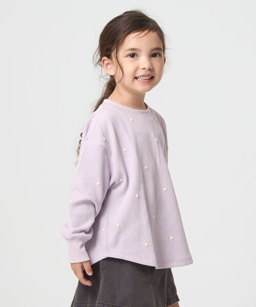 green label relaxing（グリーンレーベルリラクシング）の「ハート総柄 ワッフル ロングスリーブTシャツ / キッズ  100cm－160cm（Tシャツ/カットソー・キッズ・オフホワイト/ライラック/ブラウン系・140cm/100cm/110cm/150cm/120cm/130cm/160cm）」の11枚目の写真
