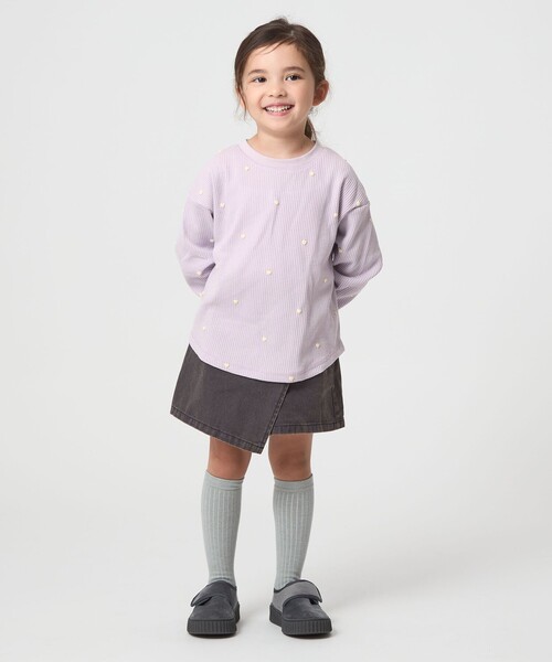 green label relaxing（グリーンレーベルリラクシング）の「ハート総柄 ワッフル ロングスリーブTシャツ / キッズ  100cm－160cm（Tシャツ/カットソー・キッズ・オフホワイト/ライラック/ブラウン系・140cm/100cm/110cm/150cm/120cm/130cm/160cm）」の12枚目の写真