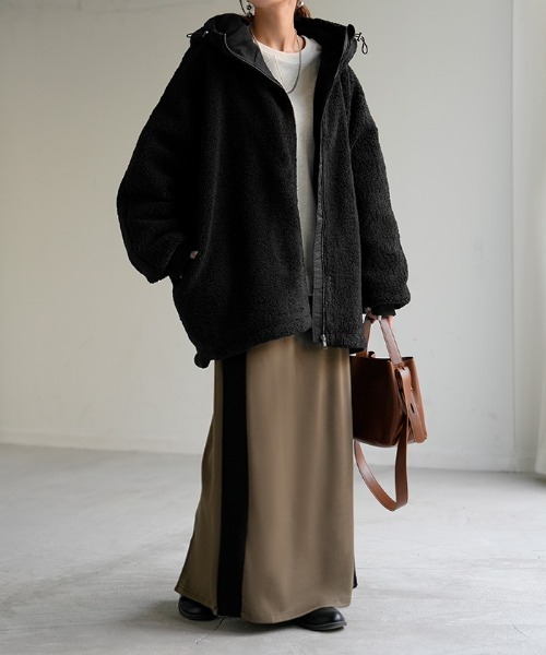 【美品】 シェルボ アウター ポリ 裏起毛 ブラック 46 CHERVO ボア × 裏起毛 「もこぽか」 ボアアウター（ブルゾン）｜HUG.U