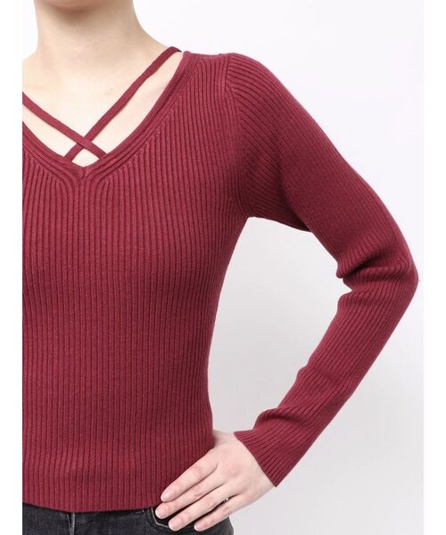 RESEXXY（リゼクシー）の「デコルテクロスニットトップス（ニット/セーター・レディース・グリーン/ホワイト/ブラック/ベージュ/レッド・FREE）」の14枚目の写真