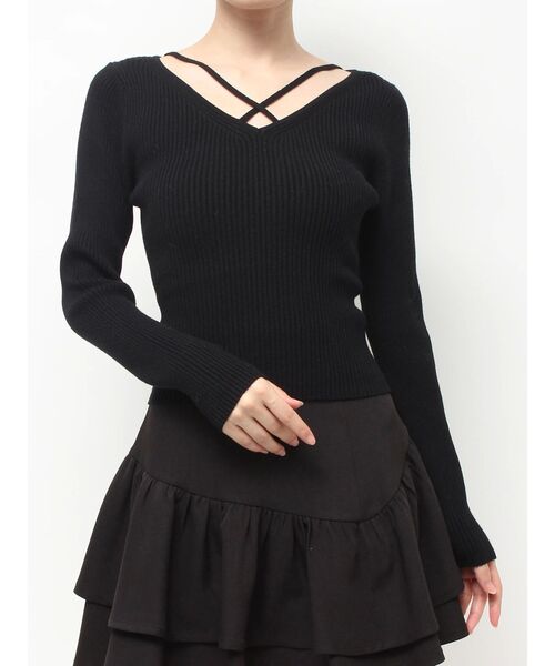 RESEXXY（リゼクシー）の「デコルテクロスニットトップス（ニット/セーター・レディース・グリーン/ホワイト/ブラック/ベージュ/レッド・FREE）」の10枚目の写真