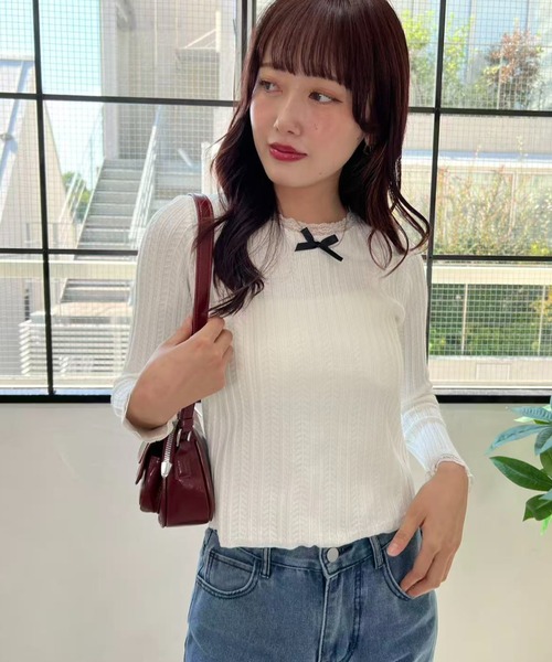 mebole(メボレ)の「レースネックリボンニット(ニット/セーター・レディース・ブラック/ホワイト・FREE)」の9枚目の写真