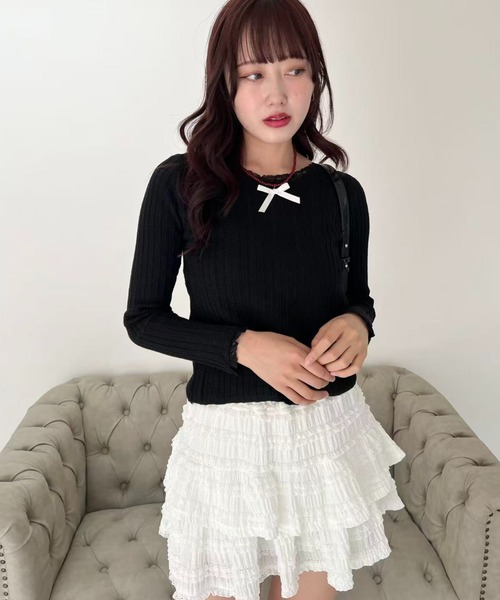mebole(メボレ)の「レースネックリボンニット(ニット/セーター・レディース・ブラック/ホワイト・FREE)」の22枚目の写真