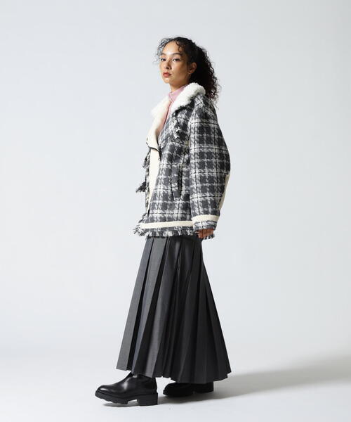 AULA AILA（アウラアイラ）の「AULA AILA/アウラアイラ/別注チェックコンビネーションブルゾン（ブルゾン・レディース・カーキ/ホワイト系2・0）」の4枚目の写真