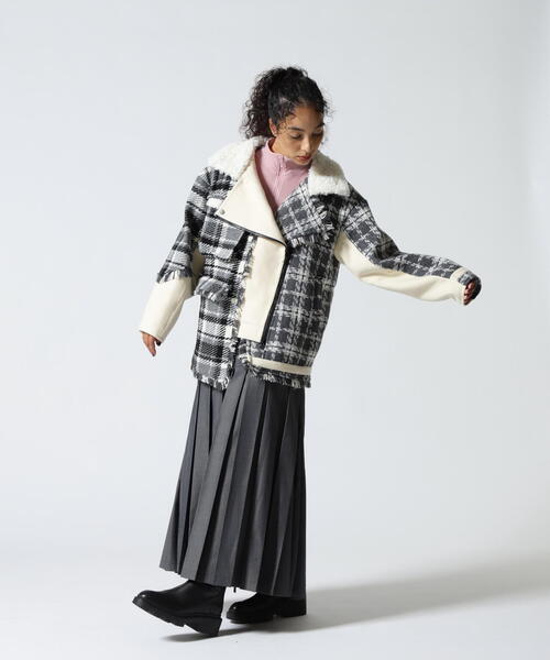 AULA AILA（アウラアイラ）の「AULA AILA/アウラアイラ/別注チェックコンビネーションブルゾン（ブルゾン・レディース・カーキ/ホワイト系2・0）」の5枚目の写真