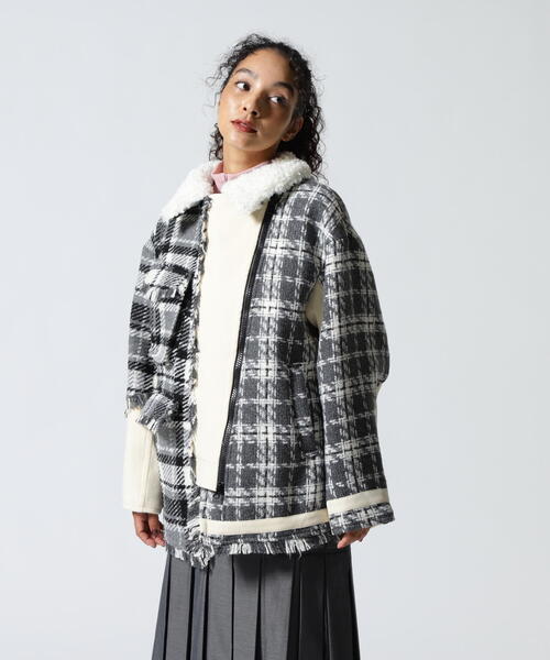 AULA AILA（アウラアイラ）の「AULA AILA/アウラアイラ/別注チェックコンビネーションブルゾン（ブルゾン・レディース・カーキ/ホワイト系2・0）」の7枚目の写真