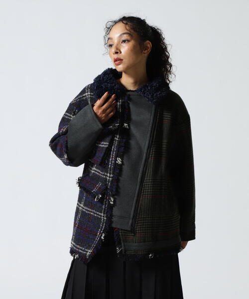 AULA AILA（アウラアイラ）の「AULA AILA/アウラアイラ/別注チェックコンビネーションブルゾン（ブルゾン・レディース・カーキ/ホワイト系2・0）」の2枚目の写真