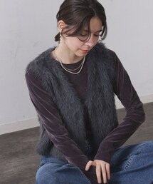 《andGIRL掲載》シャギーニット ショートベスト【洗濯機OK】