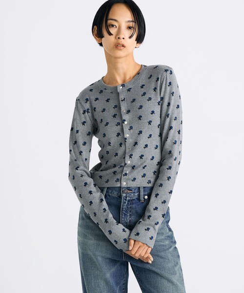 コットンモダールフライス フラワープリント カーディガン（Tシャツ