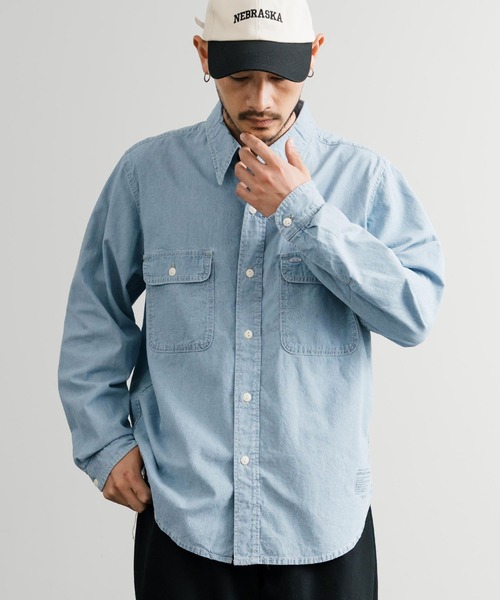 KRIFF MAYER(クリフメイヤー)の「KRIFF MAYER クリフメイヤー 刺繍インディゴシャンブレーシャツ/胸ポケット長袖デニムシャツ 2514000(シャツ/ブラウス・メンズ・ダークブルー/ライトブルー・L/XL/M)」の7枚目の写真