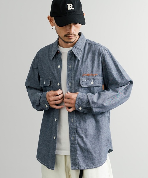 KRIFF MAYER(クリフメイヤー)の「KRIFF MAYER クリフメイヤー 刺繍インディゴシャンブレーシャツ/胸ポケット長袖デニムシャツ 2514000(シャツ/ブラウス・メンズ・ダークブルー/ライトブルー・L/XL/M)」の14枚目の写真