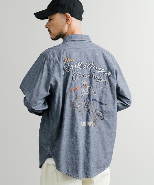 KRIFF MAYER(クリフメイヤー)の「KRIFF MAYER クリフメイヤー 刺繍インディゴシャンブレーシャツ/胸ポケット長袖デニムシャツ 2514000(シャツ/ブラウス・メンズ・ダークブルー/ライトブルー・L/XL/M)」の15枚目の写真