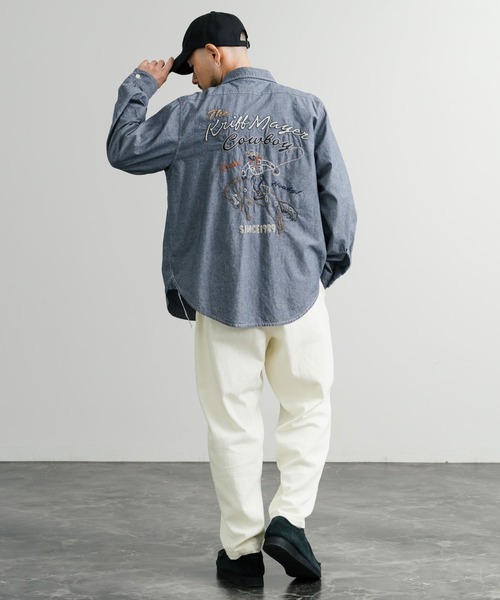 KRIFF MAYER(クリフメイヤー)の「KRIFF MAYER クリフメイヤー 刺繍インディゴシャンブレーシャツ/胸ポケット長袖デニムシャツ 2514000(シャツ/ブラウス・メンズ・ダークブルー/ライトブルー・L/XL/M)」の17枚目の写真