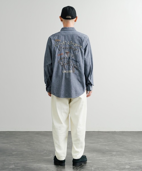 KRIFF MAYER(クリフメイヤー)の「KRIFF MAYER クリフメイヤー 刺繍インディゴシャンブレーシャツ/胸ポケット長袖デニムシャツ 2514000(シャツ/ブラウス・メンズ・ダークブルー/ライトブルー・L/XL/M)」の4枚目の写真