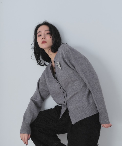 スクエアボタンニットカーディガン（カーディガン/ボレロ）｜Shelly