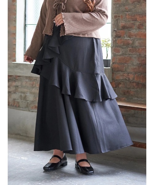 Re-J&SUPURE(リジェイアンドスプル)の「【大きいサイズ】【Kannaコラボ】起毛ラッフルフリルスカート(スカート・レディース・ブラウン/ブラック・XX-LARGE/XXX-LARGE/XXXX-LARGE)」の15枚目の写真