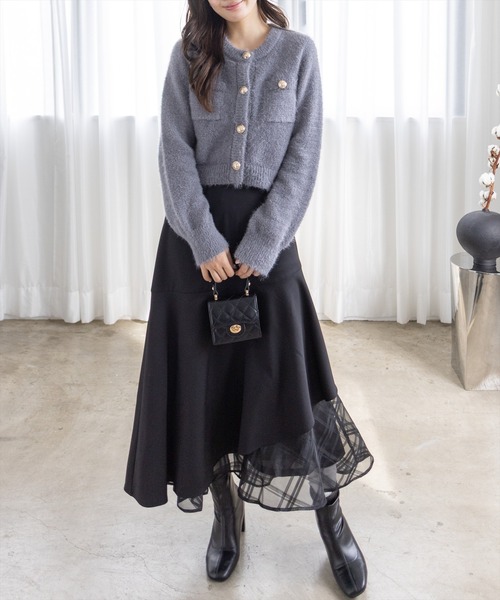 セール】ネコ毛シャギーニットカーディガン[大人 フェミニン 上品]≪AW