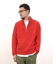 ハーフジップ」に該当するメンズのニット/セーター（レッド/赤色系