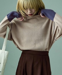 配色リブニット ボトルネック プルオーバー