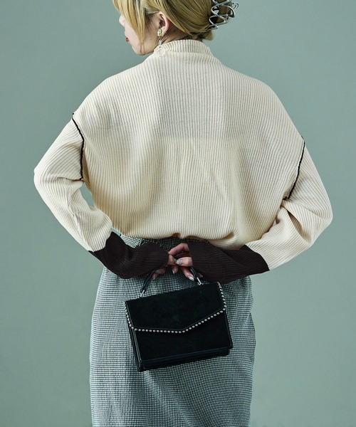 Fashion Letter(ファッションレター)の「配色リブニット ボトルネック プルオーバー(ニット/セーター・レディース・アイボリー/ブラック/ブルー/ベージュ・M)」の9枚目の写真