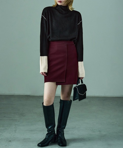 Fashion Letter(ファッションレター)の「配色リブニット ボトルネック プルオーバー(ニット/セーター・レディース・アイボリー/ブラック/ブルー/ベージュ・M)」の12枚目の写真