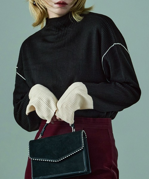Fashion Letter(ファッションレター)の「配色リブニット ボトルネック プルオーバー(ニット/セーター・レディース・アイボリー/ブラック/ブルー/ベージュ・M)」の16枚目の写真