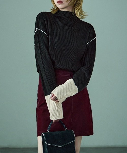Fashion Letter(ファッションレター)の「配色リブニット ボトルネック プルオーバー(ニット/セーター・レディース・アイボリー/ブラック/ブルー/ベージュ・M)」の11枚目の写真