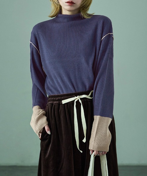 Fashion Letter(ファッションレター)の「配色リブニット ボトルネック プルオーバー(ニット/セーター・レディース・アイボリー/ブラック/ブルー/ベージュ・M)」の18枚目の写真