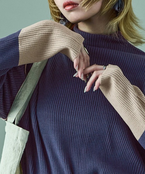 Fashion Letter(ファッションレター)の「配色リブニット ボトルネック プルオーバー(ニット/セーター・レディース・アイボリー/ブラック/ブルー/ベージュ・M)」の20枚目の写真