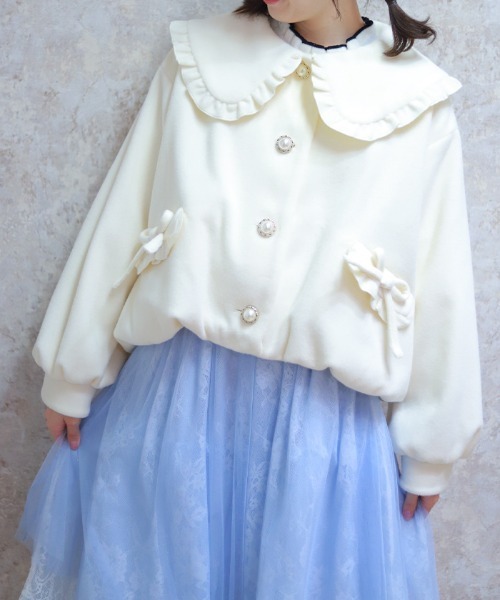 axes femme POETIQUE（アクシーズファムポエティック）の「ビッグ衿バルーン起毛ブルゾン（その他アウター・レディース・ブラック/ホワイト/ブラウン・MEDIUM）」の2枚目の写真