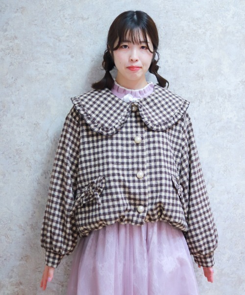 axes femme POETIQUE（アクシーズファムポエティック）の「ビッグ衿バルーン起毛ブルゾン（その他アウター・レディース・ブラック/ホワイト/ブラウン・MEDIUM）」の7枚目の写真