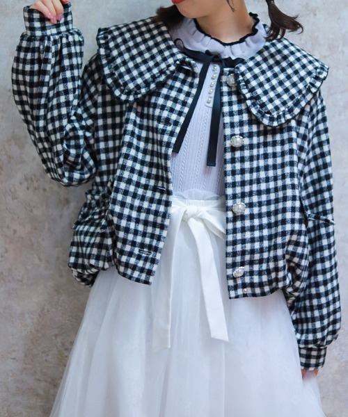 axes femme POETIQUE（アクシーズファムポエティック）の「ビッグ衿バルーン起毛ブルゾン（その他アウター・レディース・ブラック/ホワイト/ブラウン・MEDIUM）」の8枚目の写真