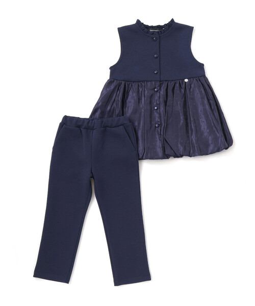 BeBe Petits Pois Vert（ベベプチポワヴェール）の「ドット切り替えバルーンジレ+ポンチパンツセットアップ（セットアップ・キッズ・ブラック/ネイビー・150cm/120cm/140cm/110cm/130cm）」の2枚目の写真