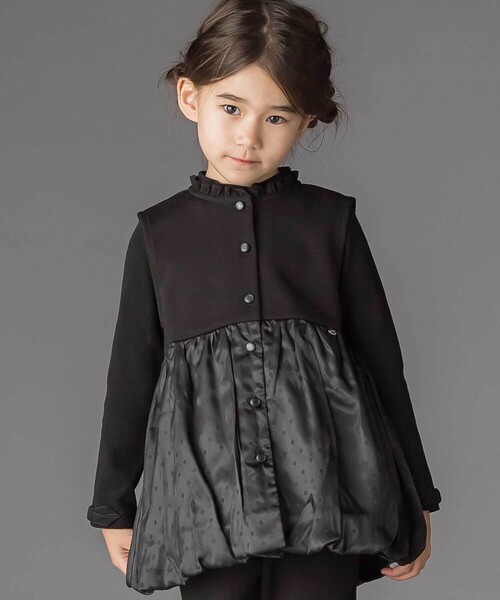 BeBe Petits Pois Vert（ベベプチポワヴェール）の「ドット切り替えバルーンジレ+ポンチパンツセットアップ（セットアップ・キッズ・ブラック/ネイビー・150cm/120cm/140cm/110cm/130cm）」の5枚目の写真