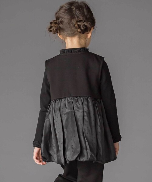 BeBe Petits Pois Vert（ベベプチポワヴェール）の「ドット切り替えバルーンジレ+ポンチパンツセットアップ（セットアップ・キッズ・ブラック/ネイビー・150cm/120cm/140cm/110cm/130cm）」の6枚目の写真