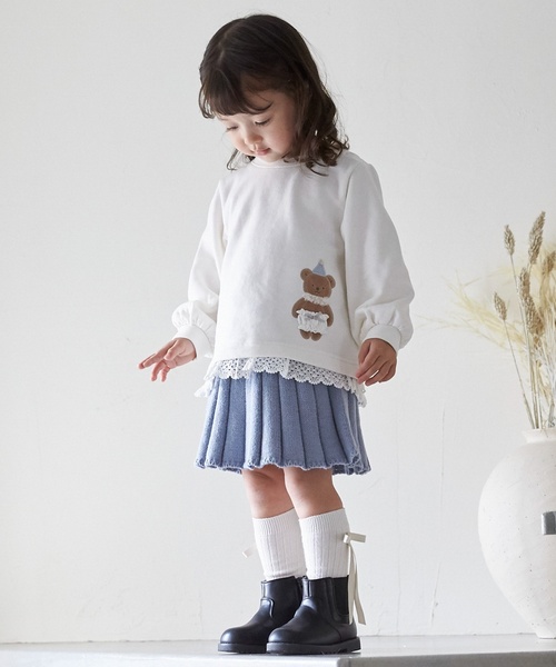petit main（プティマイン）の「ニットプリーツスカート（スカート・キッズ・ブルー/アイボリー/ピンク/モカ・M(100-110cm)/S(80-90cm)/L(120-130cm)）」の3枚目の写真